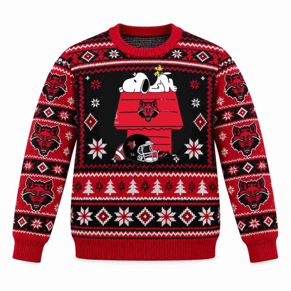 Arkansas State Merch Red Wolves Snoopy Chill Football Christmas Ugly Sweater Gift For Fans 1 - Unicasport Arkansas State Merch Red Wolves Snoopy Chill Football Christmas Ugly Sweater Gift For Fans