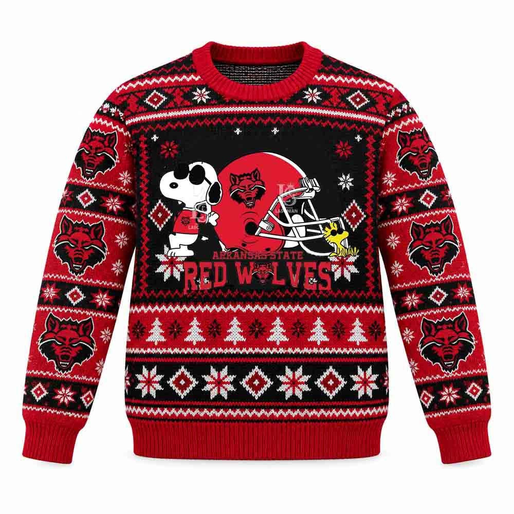 Arkansas State Merch Red Wolves Snoopy NCAA Christmas Ugly Sweater Gift For Football Lover 1 - Unicasport Arkansas State Merch Red Wolves Snoopy NCAA Christmas Ugly Sweater Gift For Football Lover