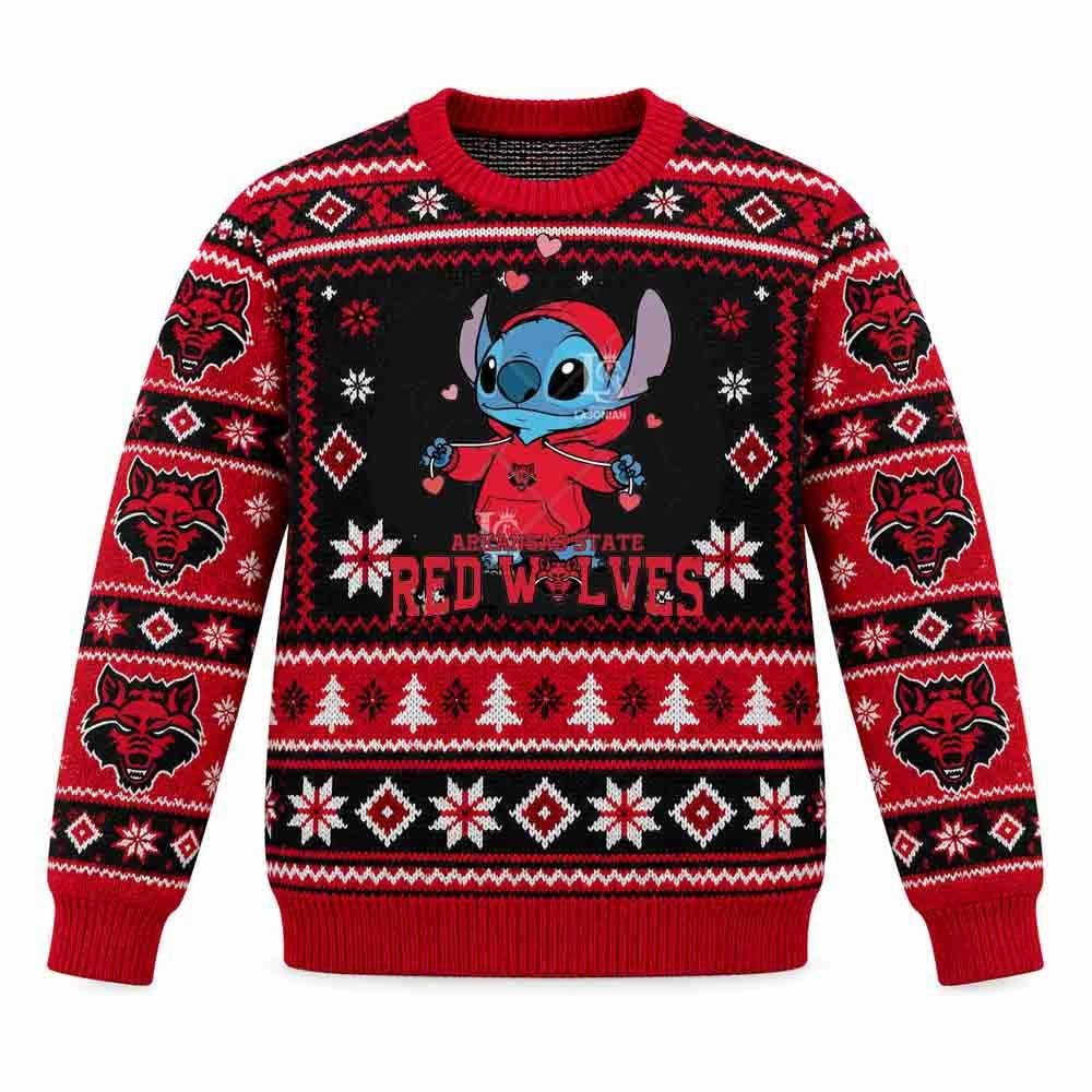 Arkansas State Merch Red Wolves Stitch Valentine Heart Strings Christmas Ugly Sweater Gift For Fans 1 - Unicasport Arkansas State Merch Red Wolves Stitch Valentine Heart Strings Christmas Ugly Sweater Gift For Fans