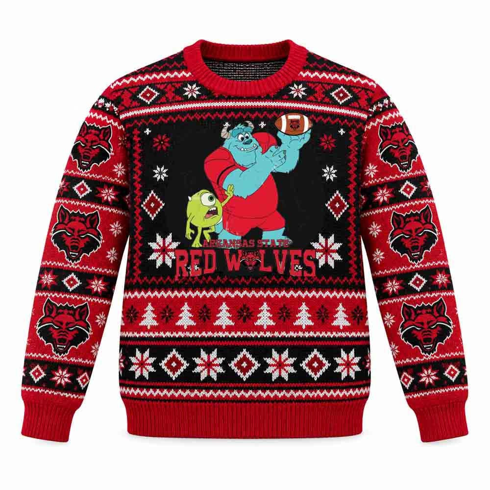 Arkansas State Merch Red Wolves Sully And Mike Football Christmas Ugly Sweater Gift For Bestie 1 - Unicasport Arkansas State Merch Red Wolves Sully And Mike Football Christmas Ugly Sweater Gift For Bestie