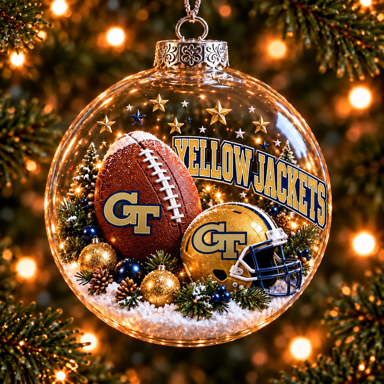 Georgia Tech Yellow Jackets Merch Bauble Ornament Yellow Jackets Football Xmas Decor