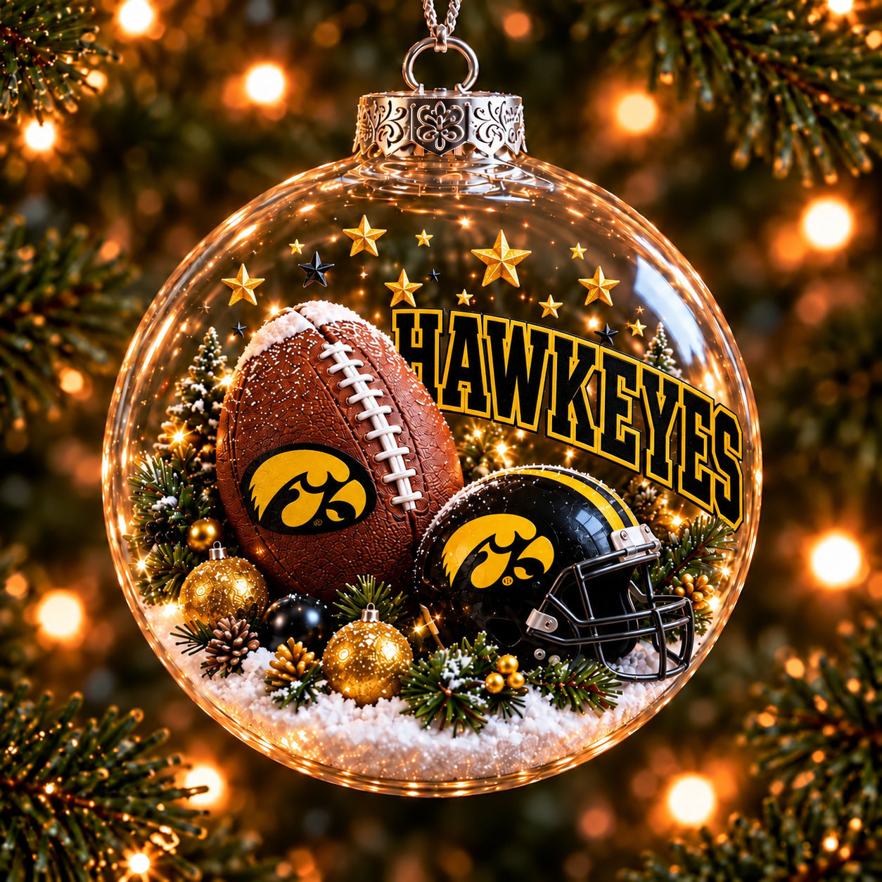 Iowa Hawkeyes Merch Bauble Ornament Hawkeyes Football Xmas Ornament Dad Gifts