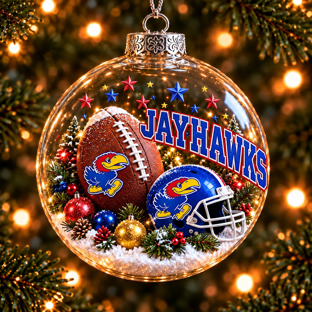 Kansas Jayhawks Merch Bauble Ornament Jayhawks Football Xmas Ornament Fan Gifts