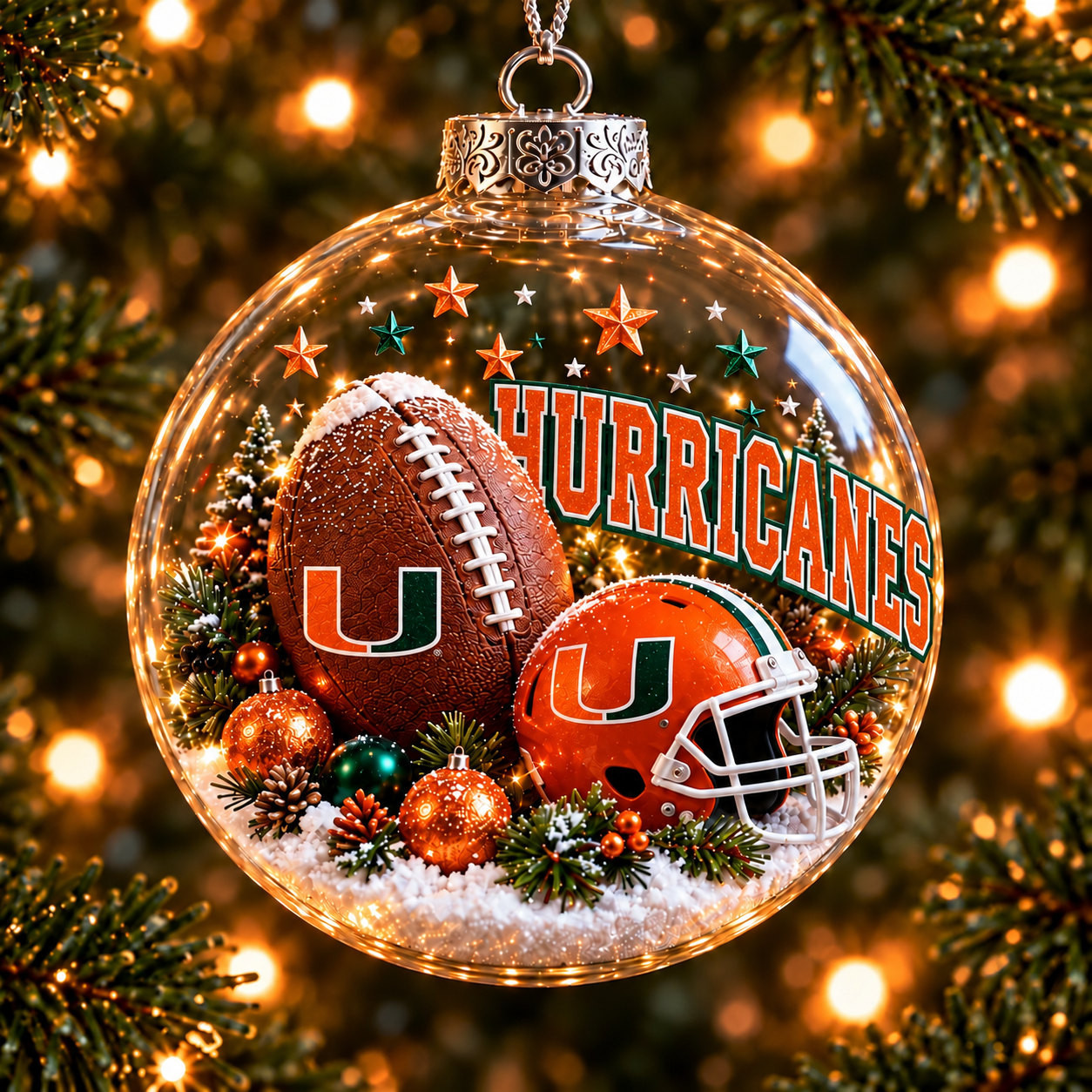 Miami Hurricanes Merch Bauble Ornament Hurricanes Football Xmas Ornament Sport Gifts