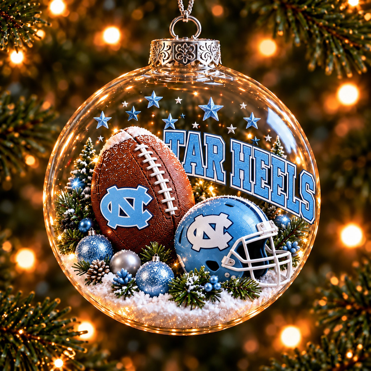 North Carolina Tar Heels Merch Bauble Ornament Tar Heels NCAA Xmas Ornament Fan Gifts
