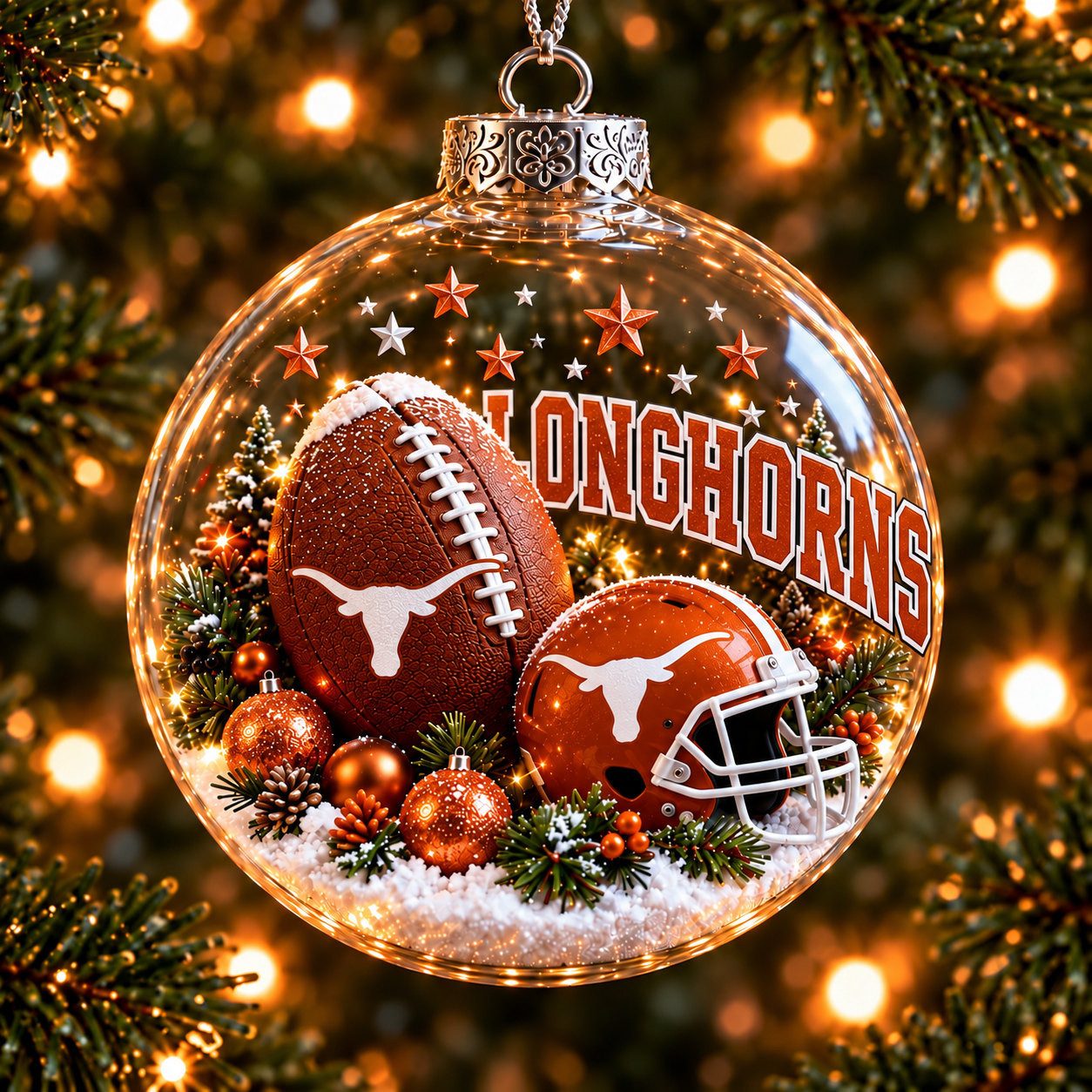 Texas Longhorns Merch Bauble Ornament Longhorns NCAA Xmas Ornament Football Fans Gift
