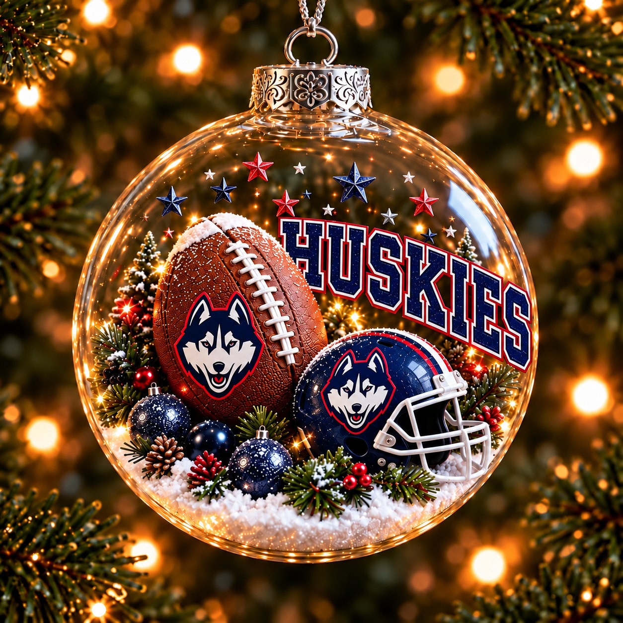 Uconn Huskies Merch Bauble Ornament Huskies NCAA Xmas Ornament Friend Gift