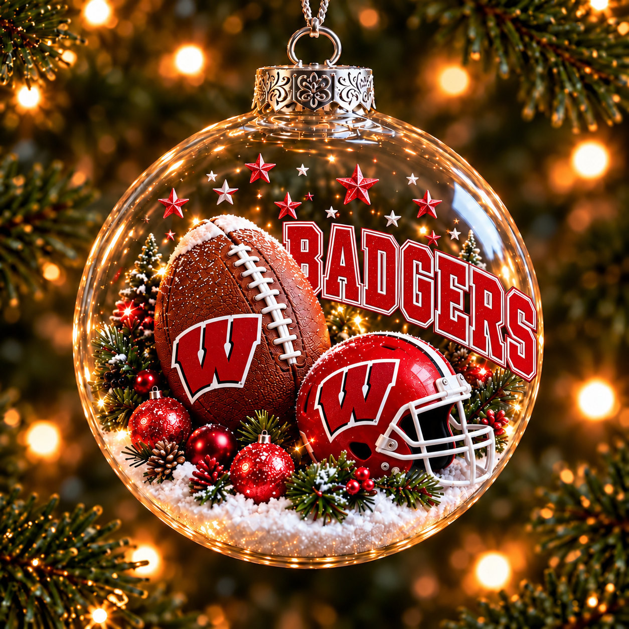 Wisconsin Badgers Merch Bauble Ornament Badgers NCAA Xmas Ornament Christmas Gift