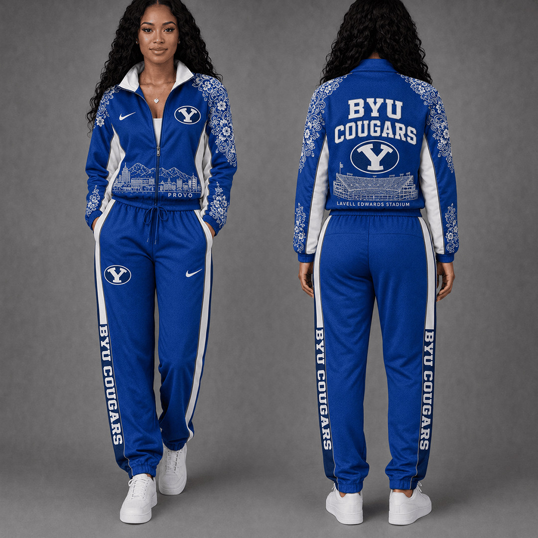 BYU Cougars Floral Stadium Jacket And Sweatpants Set Cougars Pride Clothing 1 - Unicasport BYU Cougars Floral Stadium Jacket And Sweatpants Set Cougars Pride Clothing