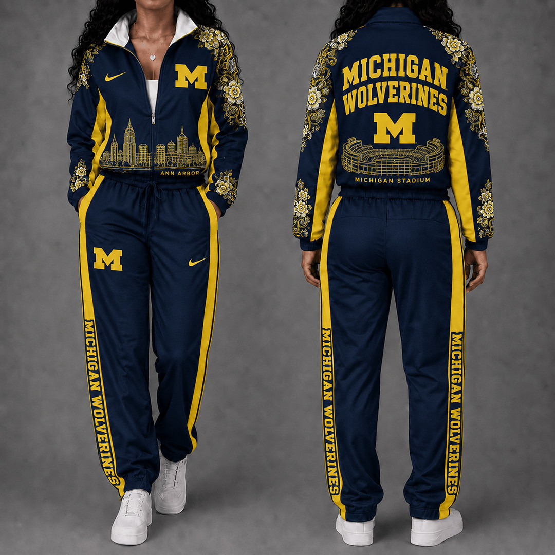 Michigan Wolverines Floral Stadium Jacket And Sweatpants Set Wolverines Clothing 1 - Unicasport Michigan Wolverines Floral Stadium Jacket And Sweatpants Set Wolverines Clothing