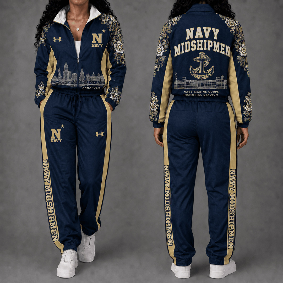 Navy Midshipmen Floral Stadium Jacket And Sweatpants Set Midshipmen Game Apparel Gift 1 - Unicasport Navy Midshipmen Floral Stadium Jacket And Sweatpants Set Midshipmen Game Apparel Gift