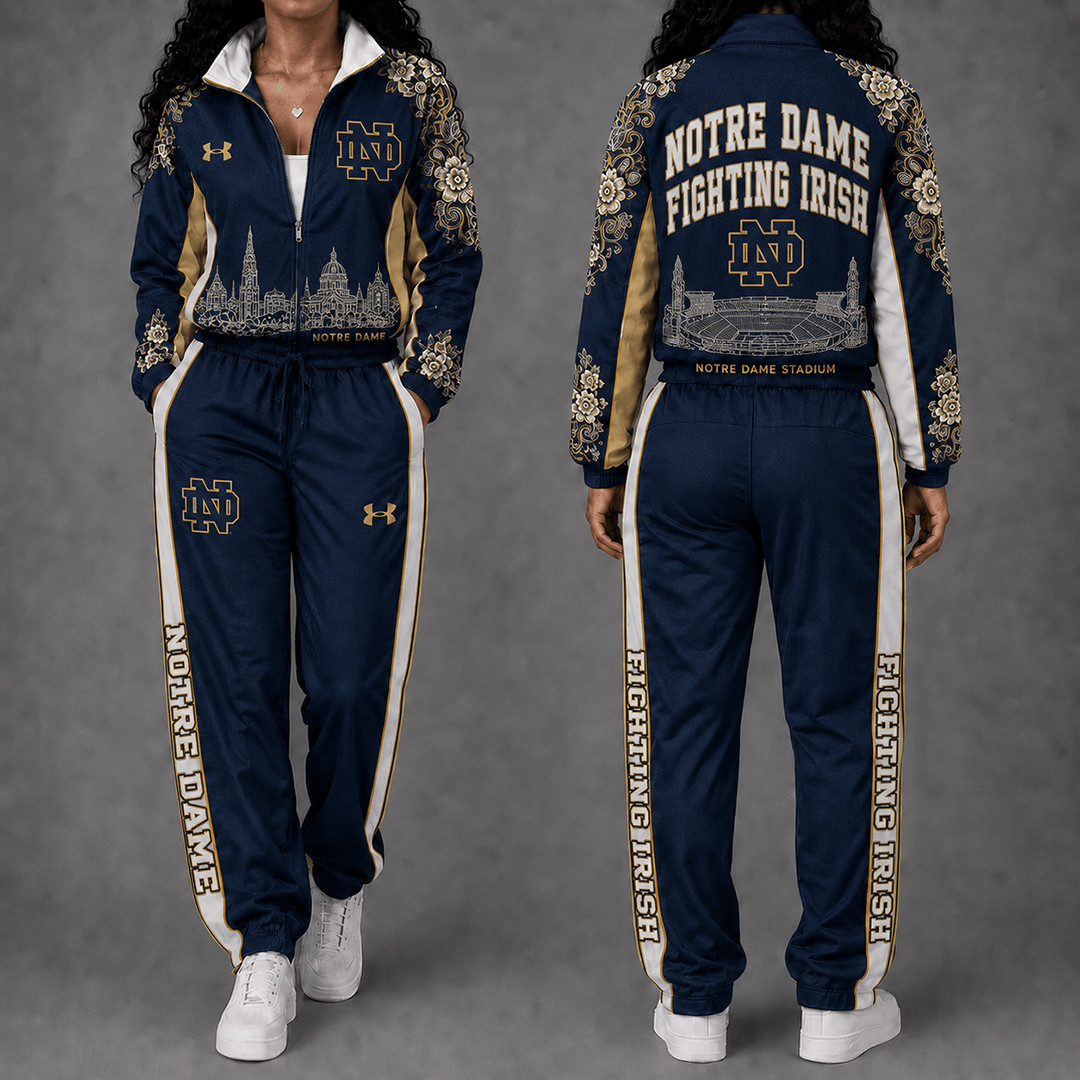 Notre Dame Fighting Irish Floral Stadium Jacket And Sweatpants Set Fighting Irish Clothes 1 - Unicasport Notre Dame Fighting Irish Floral Stadium Jacket And Sweatpants Set Fighting Irish Clothes