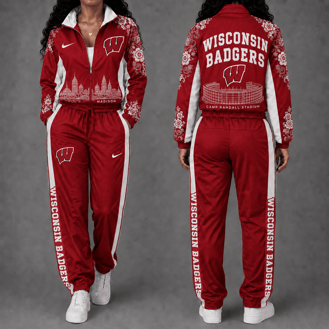 Wisconsin Badgers Floral Stadium Jacket And Sweatpants Set Badgers Football Gear 1 - Unicasport Wisconsin Badgers Floral Stadium Jacket And Sweatpants Set Badgers Football Gear