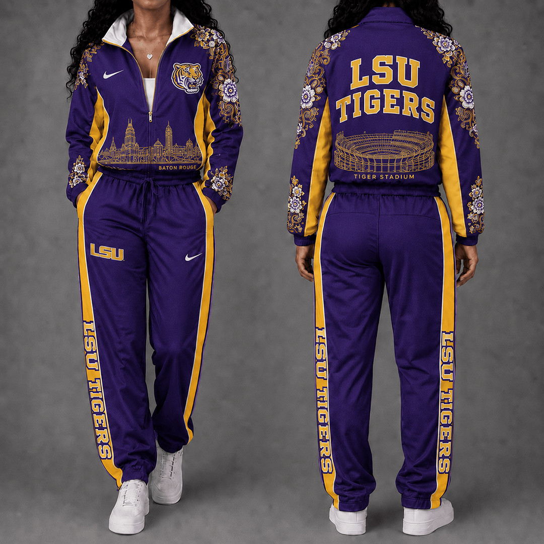 LSU Tigers Floral Stadium Jacket And Sweatpants Set LSU Tigers Gameday Outfits Gift