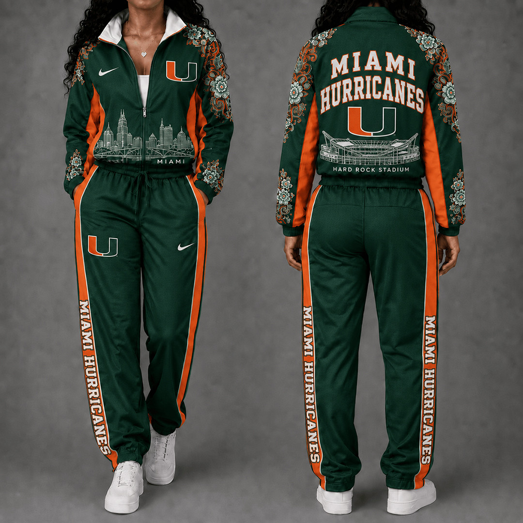 Miami Hurricanes Floral Stadium Jacket And Sweatpants Set Miami Gameday Attire Gift 1 - Unicasport Miami Hurricanes Floral Stadium Jacket And Sweatpants Set Miami Gameday Attire Gift