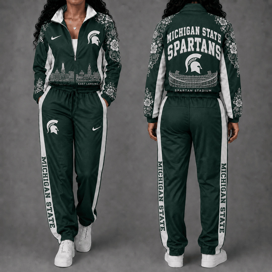 Michigan State Spartans Floral Stadium Jacket And Sweatpants Set Spartans Gameday Wear 1 - Unicasport Michigan State Spartans Floral Stadium Jacket And Sweatpants Set Spartans Gameday Wear