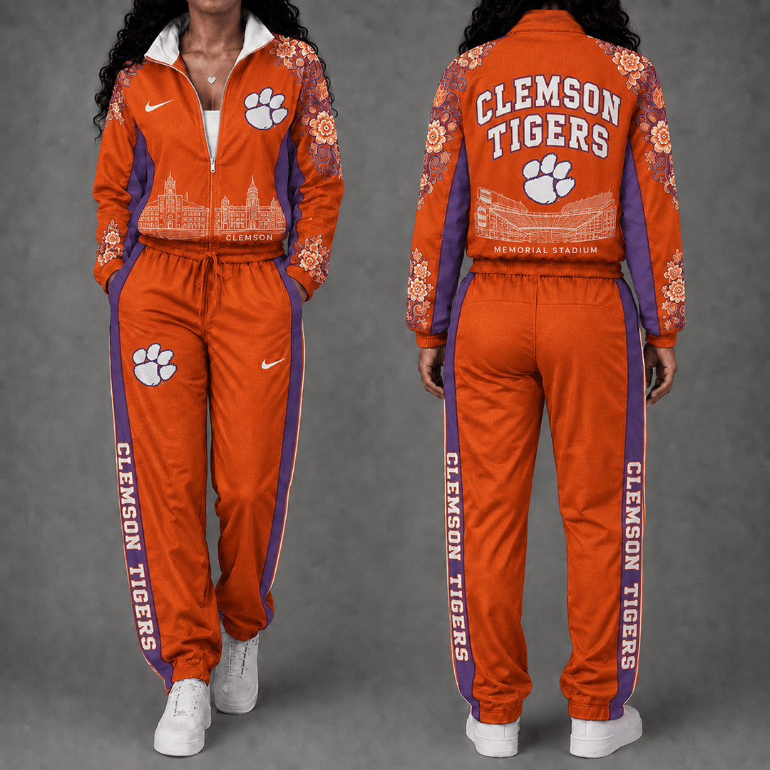 Clemson Tigers Floral Stadium Jacket And Sweatpants Set Clemson Pride Apparel