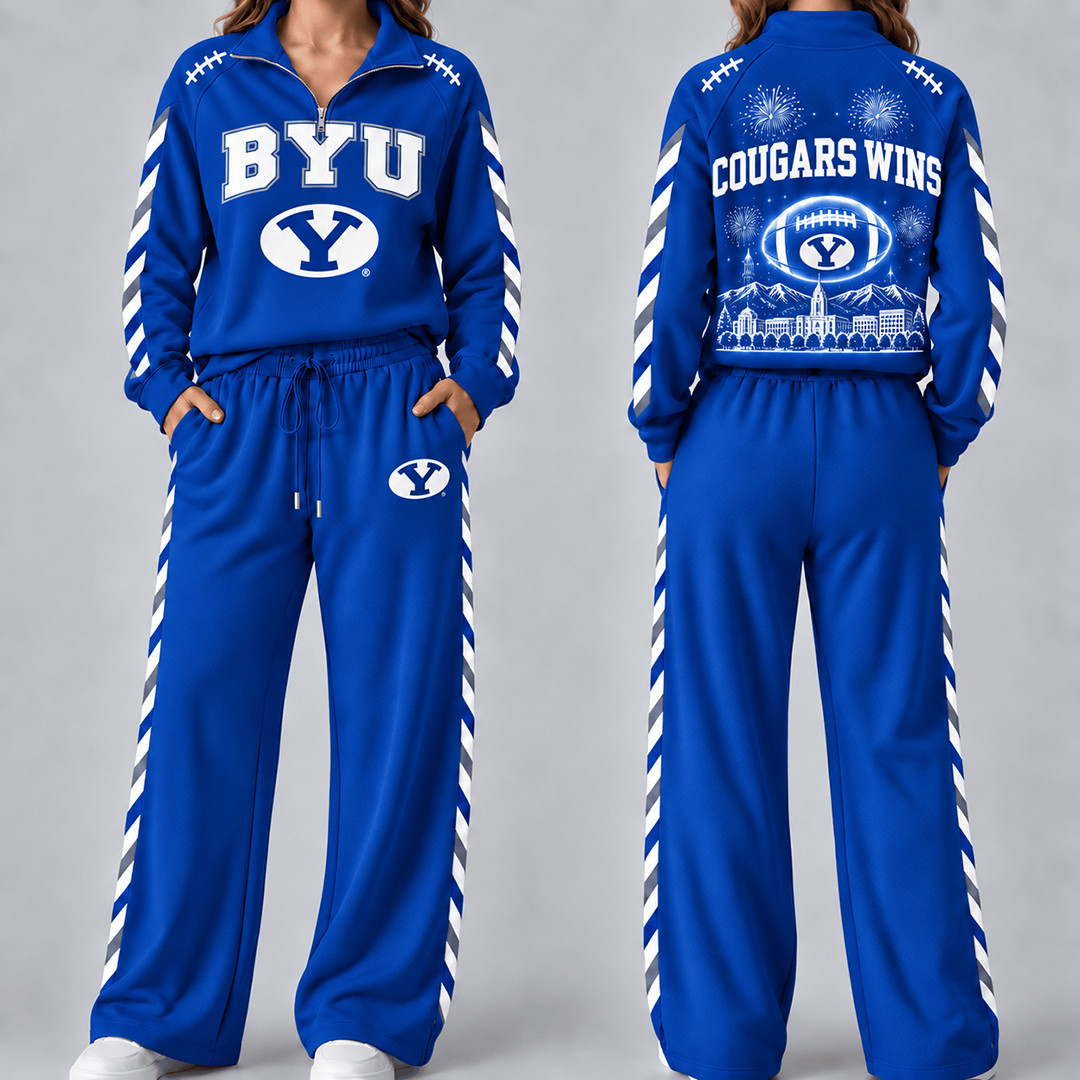 BYU Cougars Merch Half Zip Sweatshirt And Sweatpants Set Cougars Game Outfits 1 - Unicasport BYU Cougars Merch Half Zip Sweatshirt And Sweatpants Set Cougars Game Outfits
