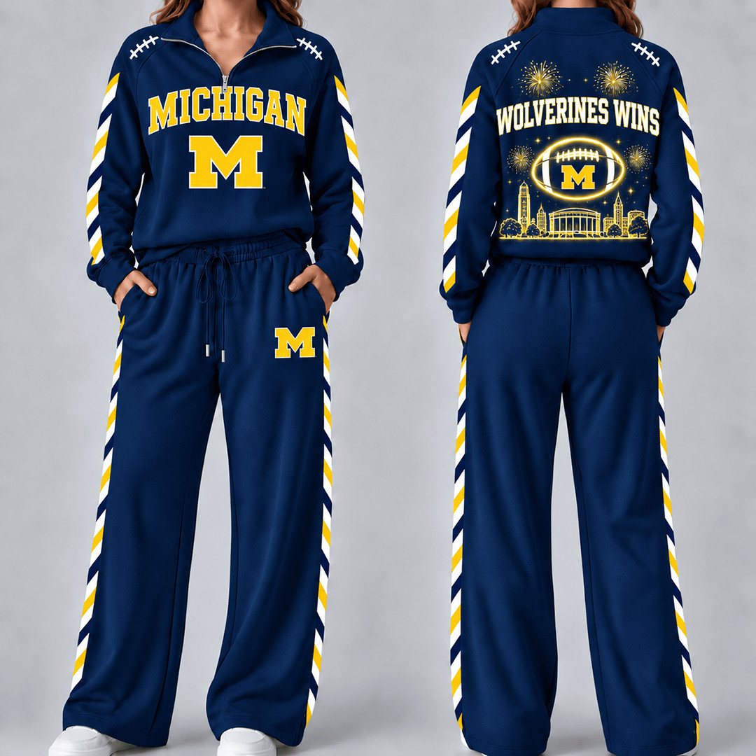 Michigan Wolverines Merch Half Zip Sweatshirt And Sweatpants Set Michigan Fan Attire 1 - Unicasport Michigan Wolverines Merch Half Zip Sweatshirt And Sweatpants Set Michigan Fan Attire