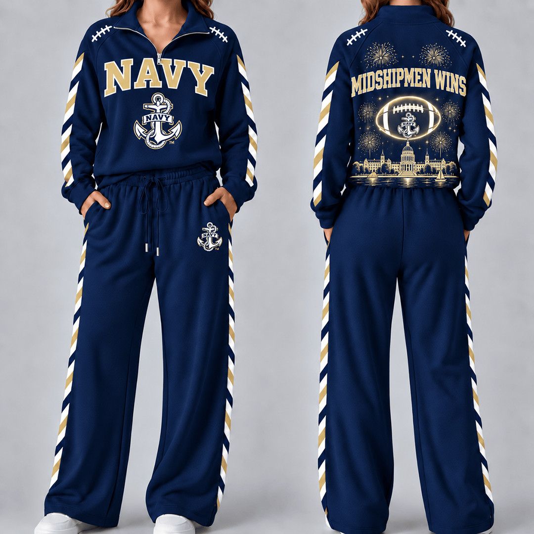 Navy Midshipmen Merch Half Zip Sweatshirt And Sweatpants Set Midshipmen Fan Clothing 1 - Unicasport Navy Midshipmen Merch Half Zip Sweatshirt And Sweatpants Set Midshipmen Fan Clothing