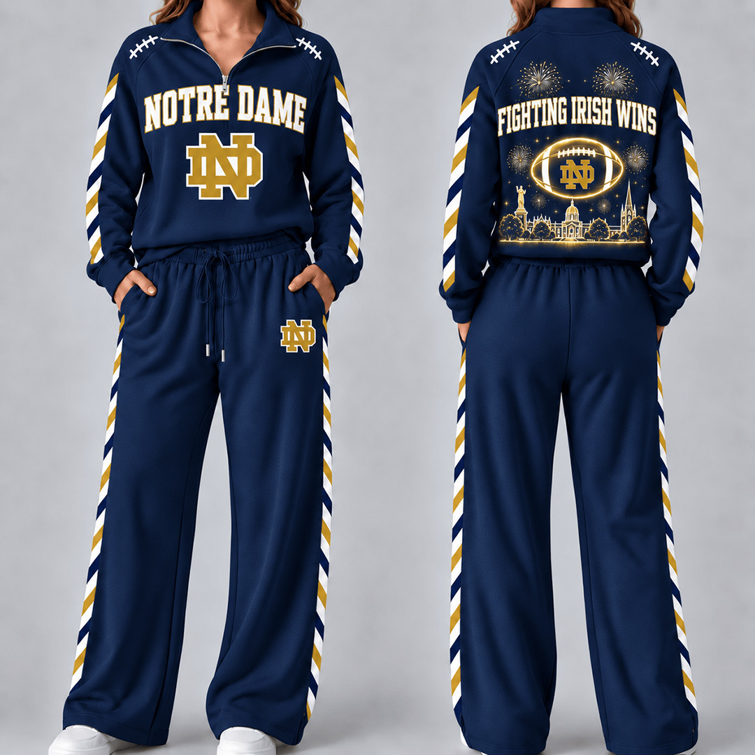 Notre Dame Fighting Irish Merch Half Zip Sweatshirt And Sweatpants Set Fighting Irish Wear 1 - Unicasport Notre Dame Fighting Irish Merch Half Zip Sweatshirt And Sweatpants Set Fighting Irish Wear