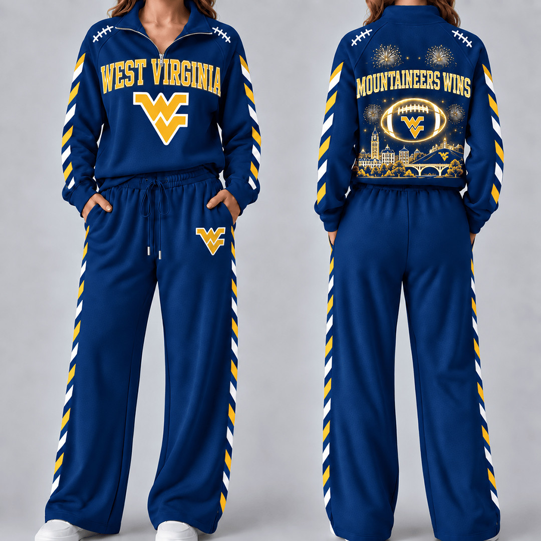 West Virginia Mountaineers Merch Half Zip Sweatshirt And Sweatpants Set Mountaineer Gear 1 - Unicasport West Virginia Mountaineers Merch Half Zip Sweatshirt And Sweatpants Set Mountaineer Gear