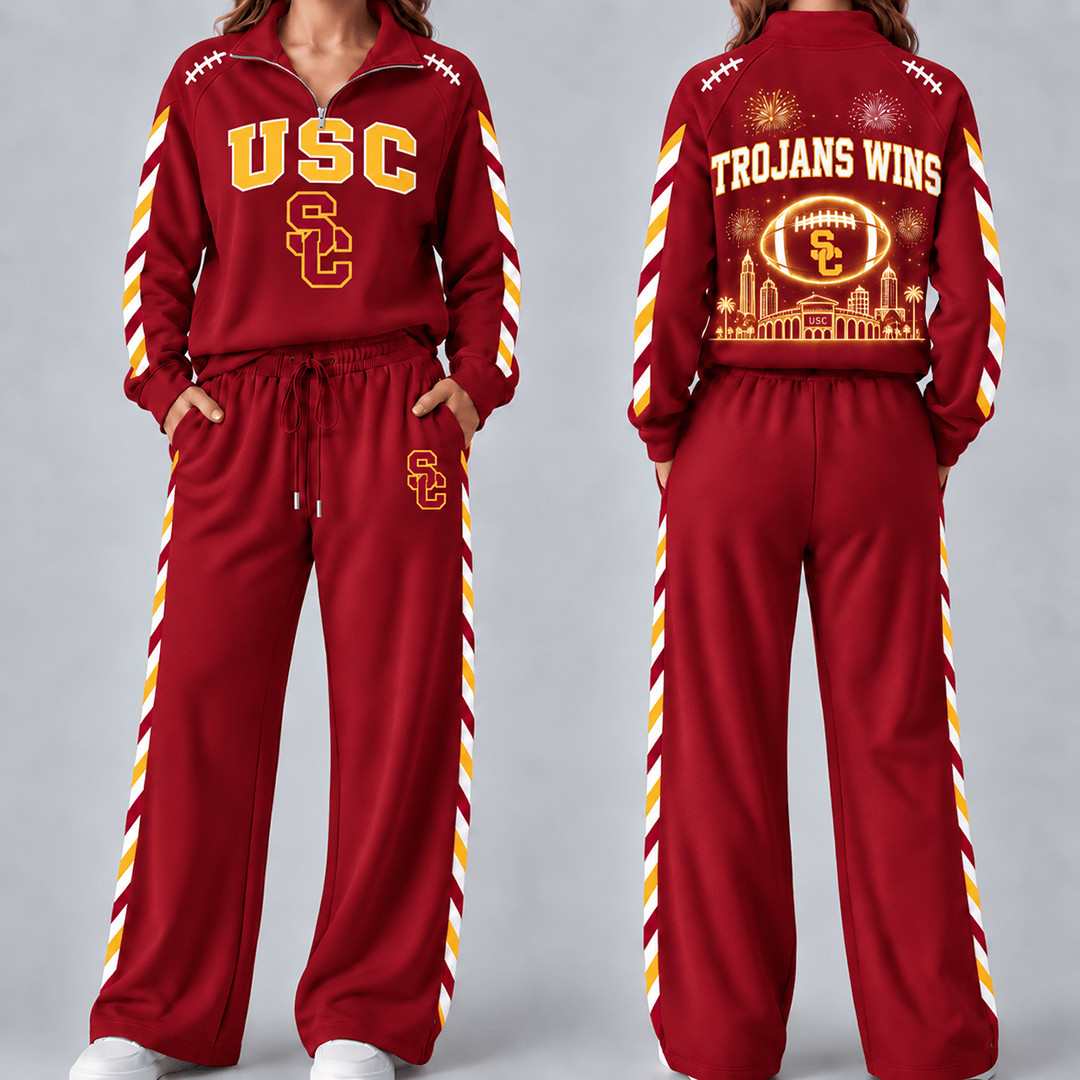 USC Trojans Merch Half Zip Sweatshirt And Sweatpants Set Trojans Gameday Apparel 1 - Unicasport USC Trojans Merch Half Zip Sweatshirt And Sweatpants Set Trojans Gameday Apparel