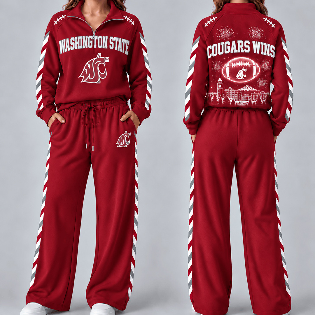 Washington State Cougars Merch Half Zip Sweatshirt And Sweatpants Set Cougars Gameday Wear 1 - Unicasport Washington State Cougars Merch Half Zip Sweatshirt And Sweatpants Set Cougars Gameday Wear