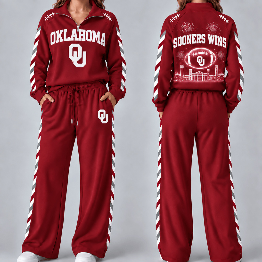 Oklahoma Sooners Merch Half Zip Sweatshirt And Sweatpants Set Sooners Gameday Outfits 1 - Unicasport Oklahoma Sooners Merch Half Zip Sweatshirt And Sweatpants Set Sooners Gameday Outfits