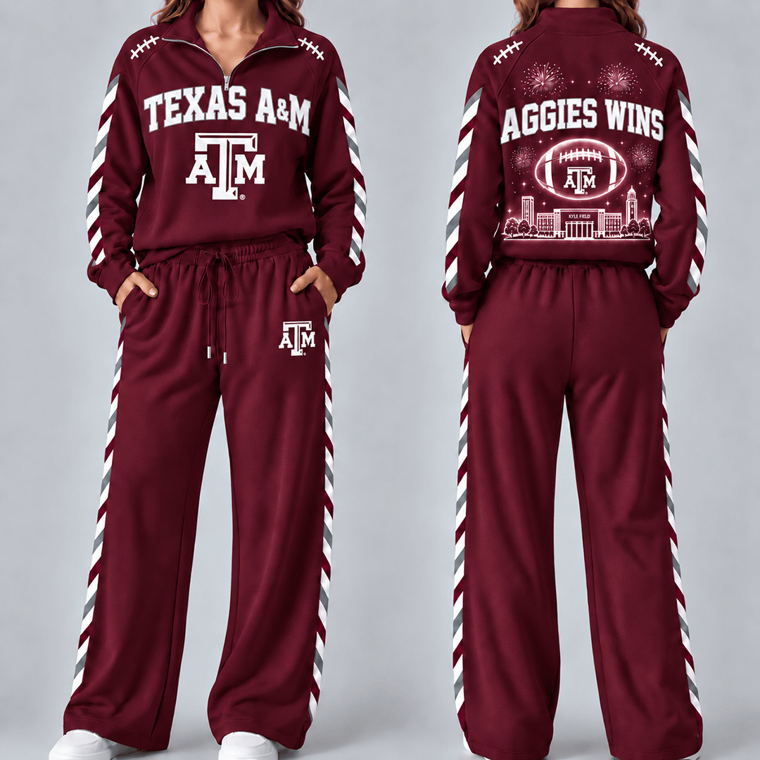 Texas A&M Aggies Merch Half Zip Sweatshirt And Sweatpants Set Aggies NCAA Clothes 1 - Unicasport Texas A&M Aggies Merch Half Zip Sweatshirt And Sweatpants Set Aggies NCAA Clothes