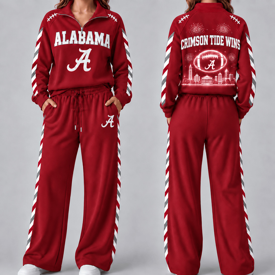 Alabama Crimson Tide Merch Half Zip Sweatshirt And Sweatpants Set Crimson Tide Wins Gear 1 - Unicasport Alabama Crimson Tide Merch Half Zip Sweatshirt And Sweatpants Set Crimson Tide Wins Gear