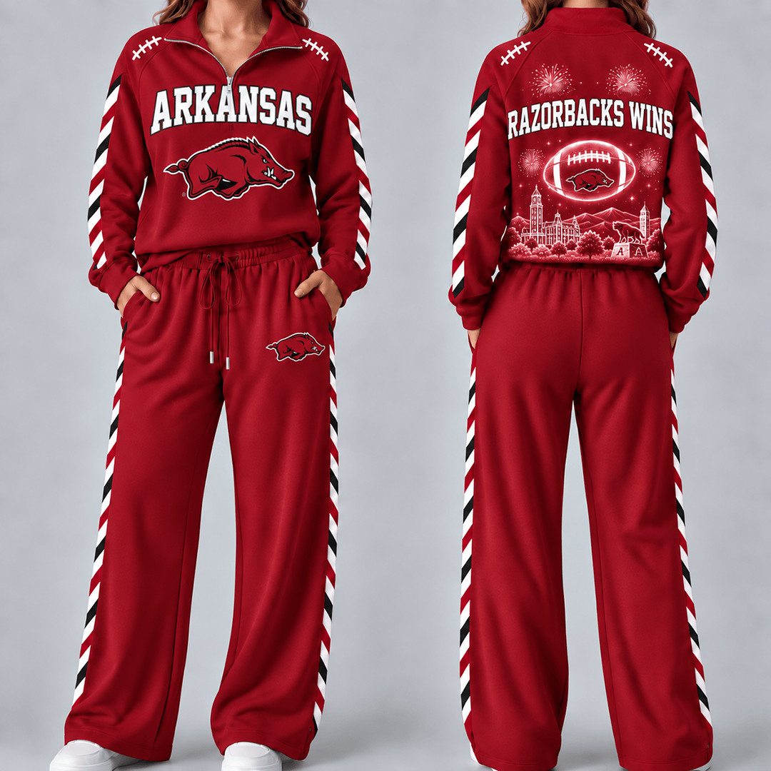 Arkansas Razorbacks Merch Half Zip Sweatshirt And Sweatpants Set Razorbacks Wins Gear 1 - Unicasport Arkansas Razorbacks Merch Half Zip Sweatshirt And Sweatpants Set Razorbacks Wins Gear