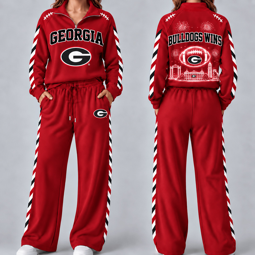 Georgia Bulldogs Merch Half Zip Sweatshirt And Sweatpants Set Bulldogs Gameday Wear 1 - Unicasport Georgia Bulldogs Merch Half Zip Sweatshirt And Sweatpants Set Bulldogs Gameday Wear