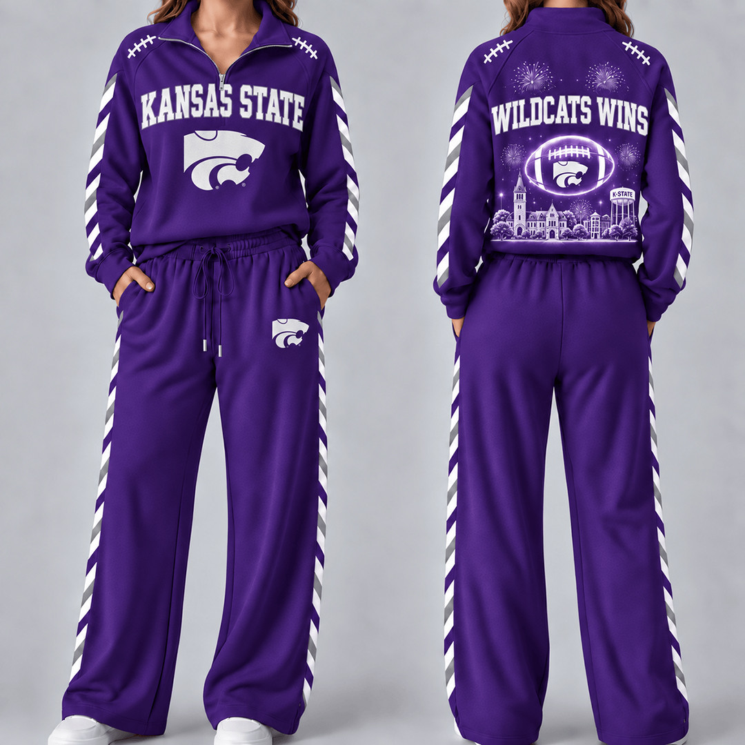 Kansas State Wildcats Merch Half Zip Sweatshirt And Sweatpants Set Wildcats Pride Gear 1 - Unicasport Kansas State Wildcats Merch Half Zip Sweatshirt And Sweatpants Set Wildcats Pride Gear
