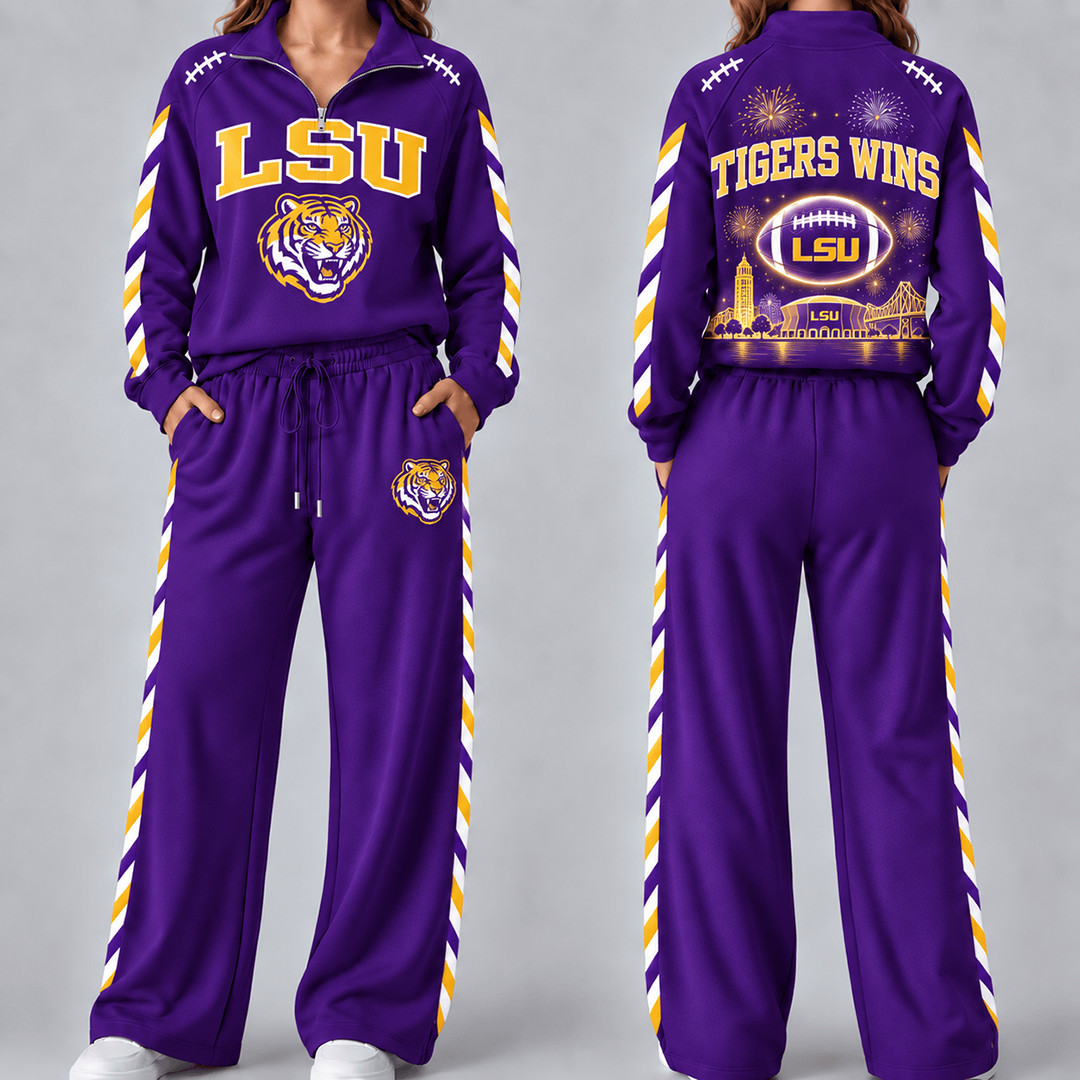 LSU Tigers Merch Half Zip Sweatshirt And Sweatpants Set Tigers Wins Attire Her Gifts 1 - Unicasport LSU Tigers Merch Half Zip Sweatshirt And Sweatpants Set Tigers Wins Attire Her Gifts