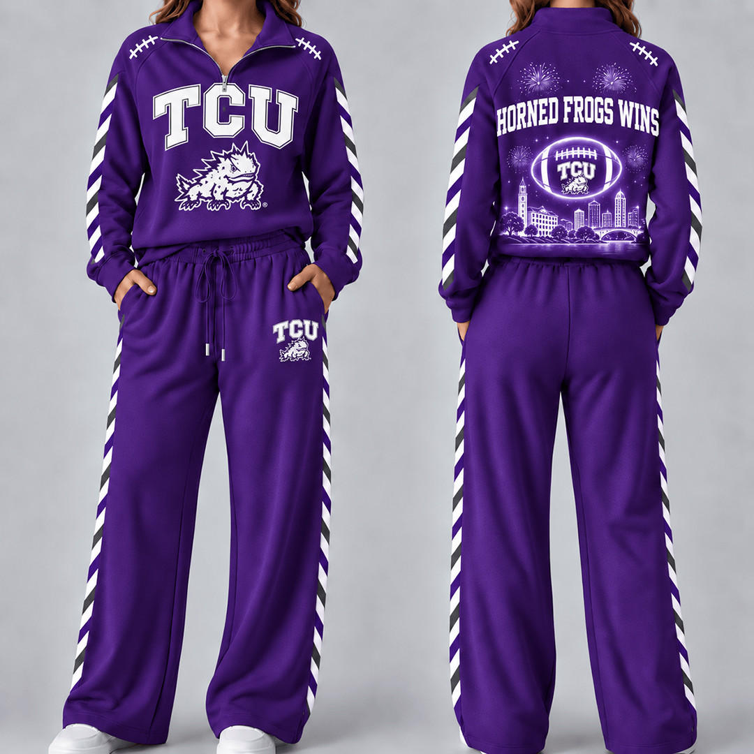 TCU Horned Frogs Merch Half Zip Sweatshirt And Sweatpants Set Horned Frogs NCAA Gear 1 - Unicasport TCU Horned Frogs Merch Half Zip Sweatshirt And Sweatpants Set Horned Frogs NCAA Gear