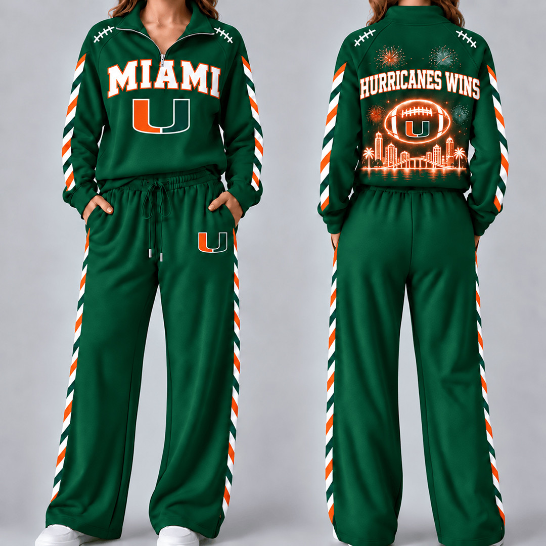 Miami Hurricanes Merch Half Zip Sweatshirt And Sweatpants Set Hurricanes Wins Wear 1 - Unicasport Miami Hurricanes Merch Half Zip Sweatshirt And Sweatpants Set Hurricanes Wins Wear