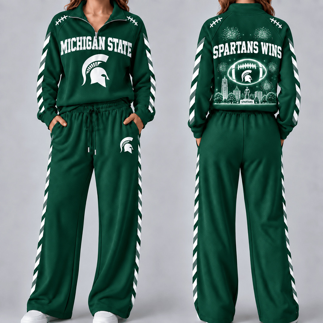 Michigan State Spartans Merch Half Zip Sweatshirt And Sweatpants Set Spartans Wins Gear 1 - Unicasport Michigan State Spartans Merch Half Zip Sweatshirt And Sweatpants Set Spartans Wins Gear
