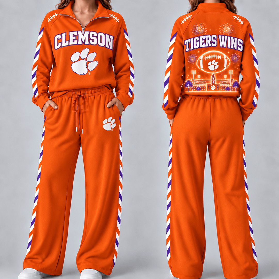 Clemson Tigers Merch Half Zip Sweatshirt And Sweatpants Set Tigers Game Outfits Gifts 1 - Unicasport Clemson Tigers Merch Half Zip Sweatshirt And Sweatpants Set Tigers Game Outfits Gifts