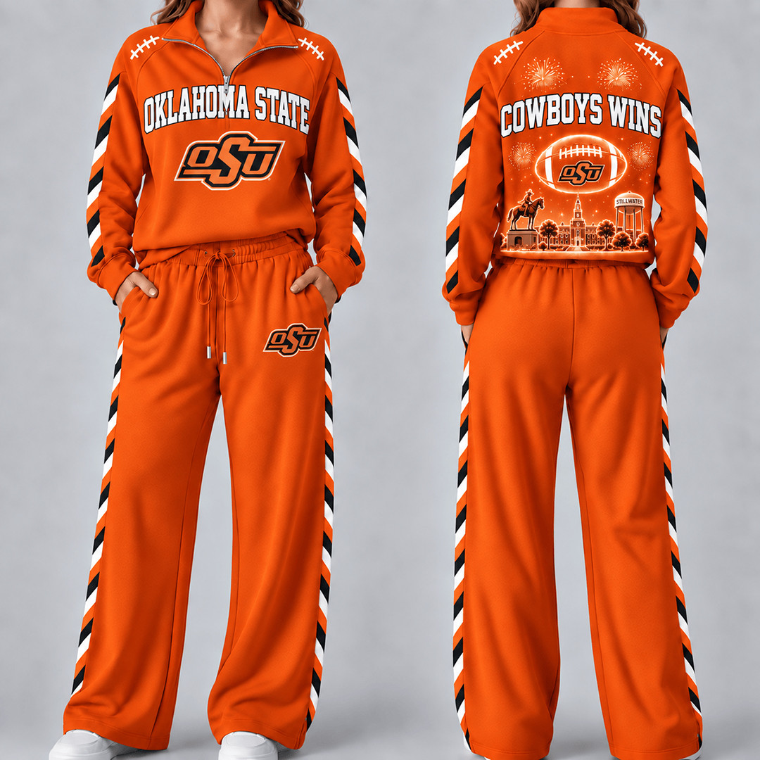 Oklahoma State Cowboys Merch Half Zip Sweatshirt And Sweatpants Set Cowboys Attire 1 - Unicasport Oklahoma State Cowboys Merch Half Zip Sweatshirt And Sweatpants Set Cowboys Attire