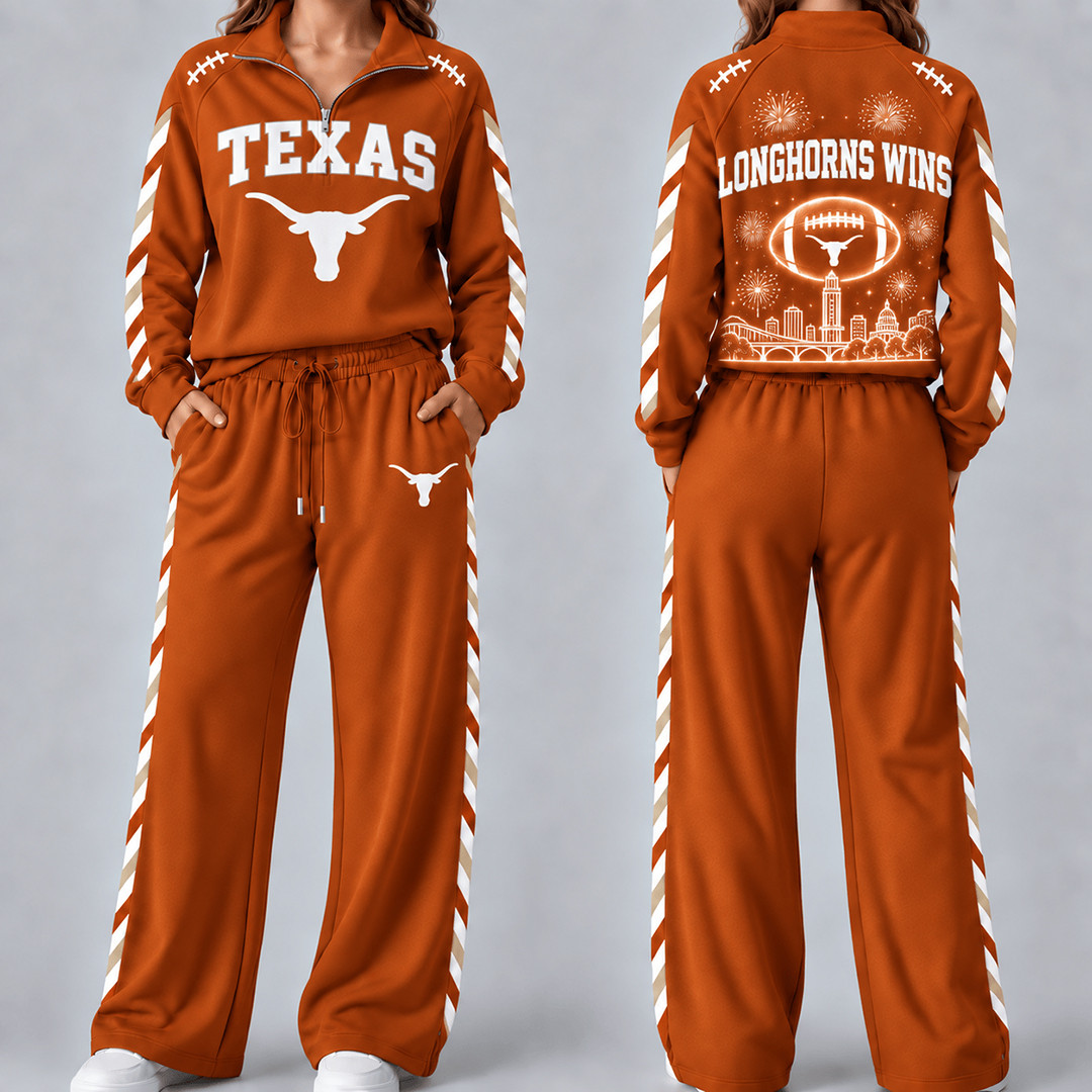 Texas Longhorns Merch Half Zip Sweatshirt And Sweatpants Set Longhorns NCAA Outfits 1 - Unicasport Texas Longhorns Merch Half Zip Sweatshirt And Sweatpants Set Longhorns NCAA Outfits