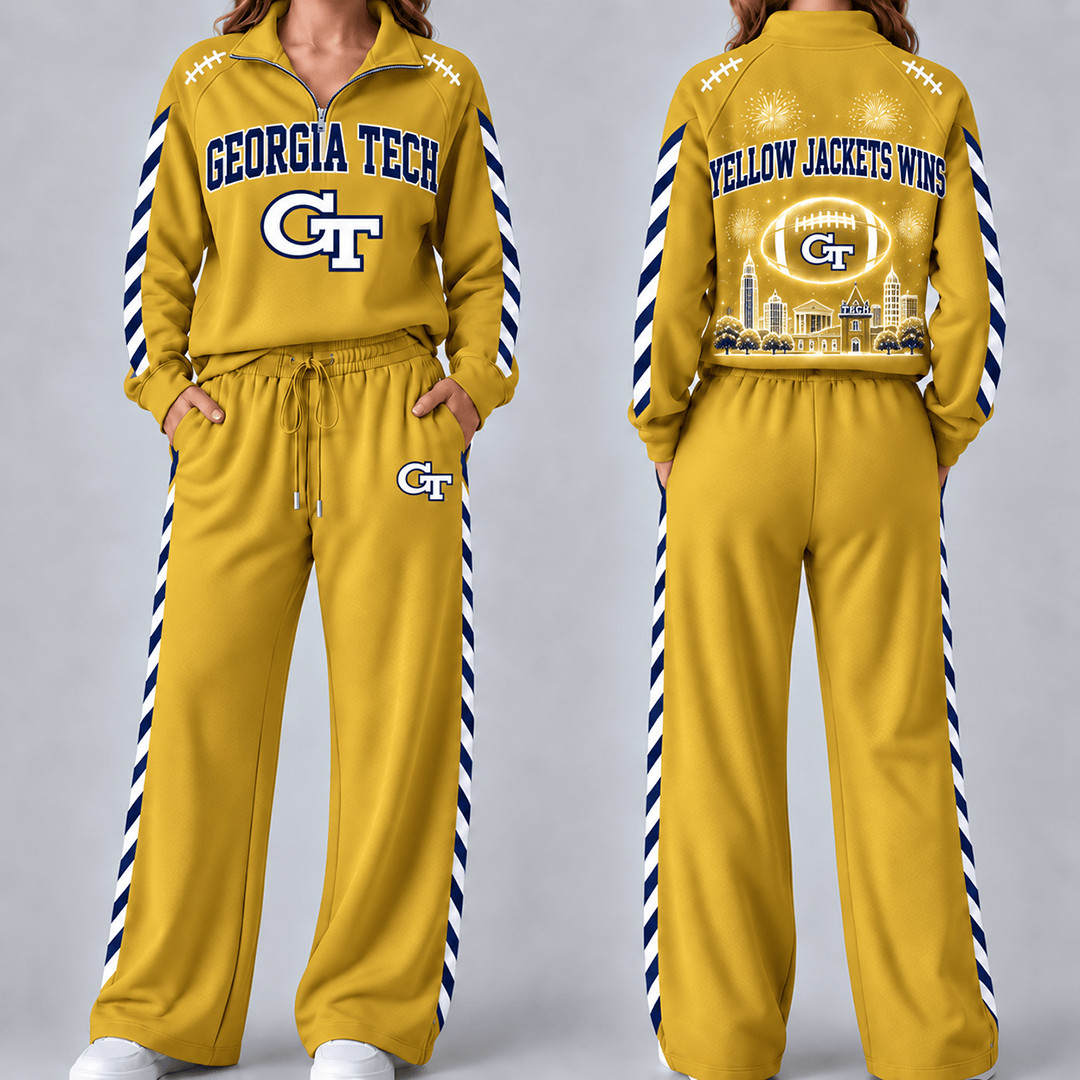 Georgia Tech Yellow Jackets Merch Half Zip Sweatshirt And Sweatpants Set Yellow Jackets Gear 1 - Unicasport Georgia Tech Yellow Jackets Merch Half Zip Sweatshirt And Sweatpants Set Yellow Jackets Gear