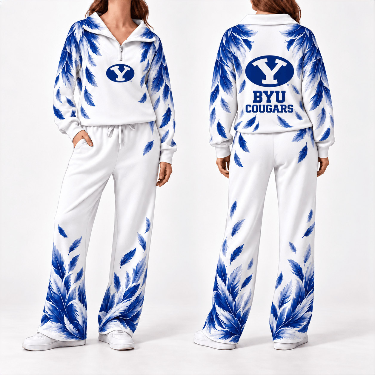 BYU Cougars Merch Half Zip Sweatshirt And Sweatpants Set Cougars Pride Clothes 1 - Unicasport BYU Cougars Merch Half Zip Sweatshirt And Sweatpants Set Cougars Pride Clothes