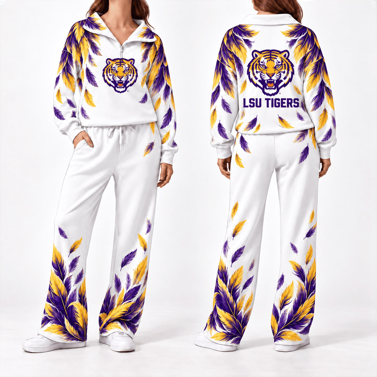 LSU Tigers Merch Half Zip Sweatshirt And Sweatpants Set Tigers Game Outfits Mom Gift 1 - Unicasport LSU Tigers Merch Half Zip Sweatshirt And Sweatpants Set Tigers Game Outfits Mom Gift