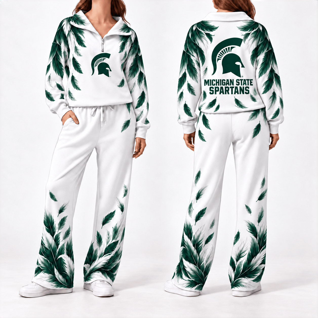 Michigan State Spartans Merch Half Zip Sweatshirt And Sweatpants Set Spartans Wear 1 - Unicasport Michigan State Spartans Merch Half Zip Sweatshirt And Sweatpants Set Spartans Wear