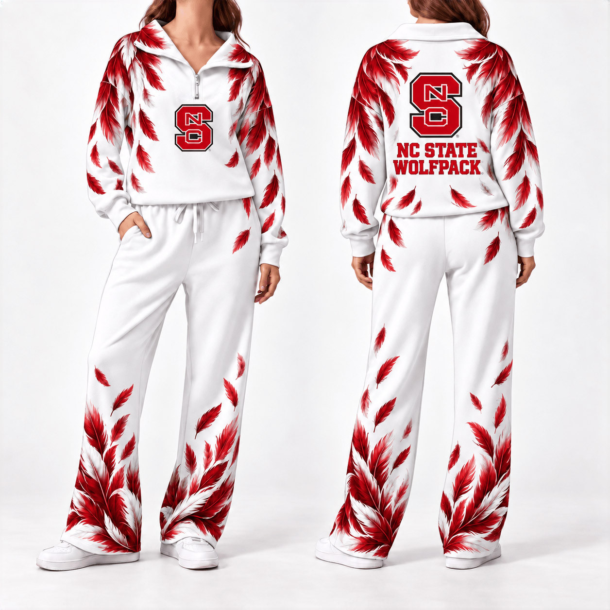 NC State Wolfpack Merch Half Zip Sweatshirt And Sweatpants Set Wolfpack Football Gear 1 - Unicasport NC State Wolfpack Merch Half Zip Sweatshirt And Sweatpants Set Wolfpack Football Gear