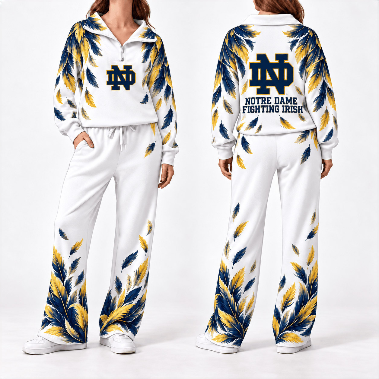 Notre Dame Fighting Irish Merch Half Zip Sweatshirt And Sweatpants Set Fighting Irish Gear 1 - Unicasport Notre Dame Fighting Irish Merch Half Zip Sweatshirt And Sweatpants Set Fighting Irish Gear