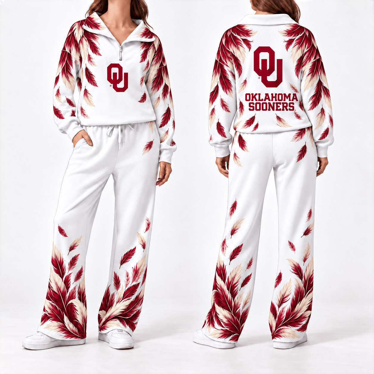 Oklahoma Sooners Merch Half Zip Sweatshirt And Sweatpants Set Sooners Fan Attire 1 - Unicasport Oklahoma Sooners Merch Half Zip Sweatshirt And Sweatpants Set Sooners Fan Attire