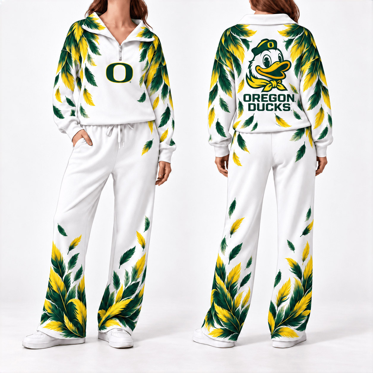Oregon Ducks Merch Half Zip Sweatshirt And Sweatpants Set Ducks Gameday Outfits 1 - Unicasport Oregon Ducks Merch Half Zip Sweatshirt And Sweatpants Set Ducks Gameday Outfits