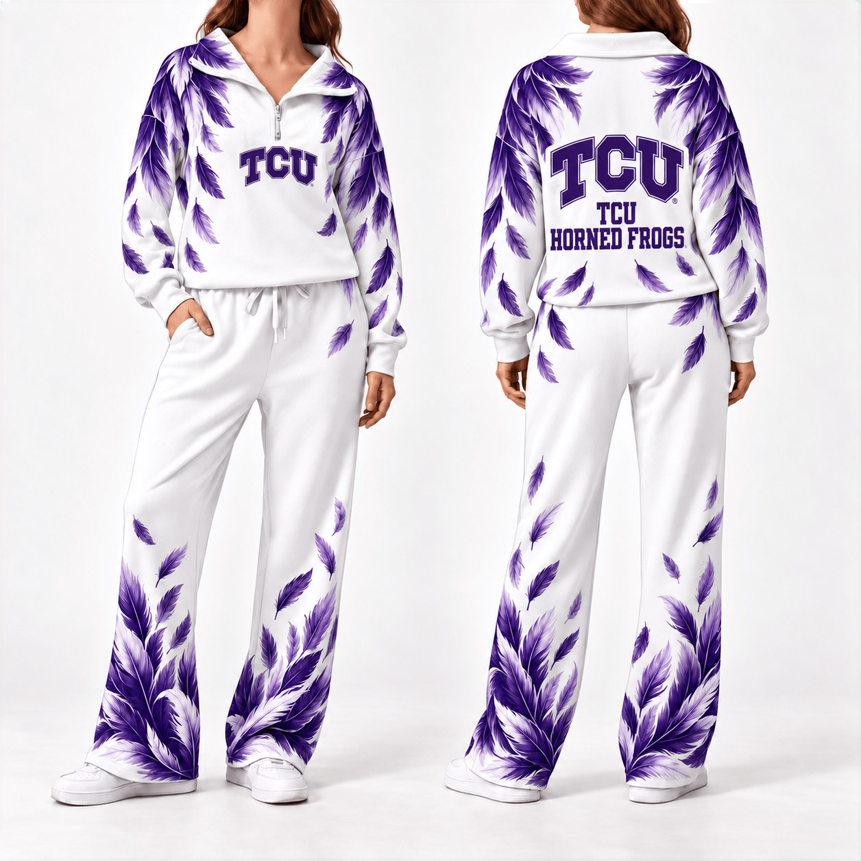 TCU Horned Frogs Merch Half Zip Sweatshirt And Sweatpants Set TCU Football Outfits 1 - Unicasport TCU Horned Frogs Merch Half Zip Sweatshirt And Sweatpants Set TCU Football Outfits